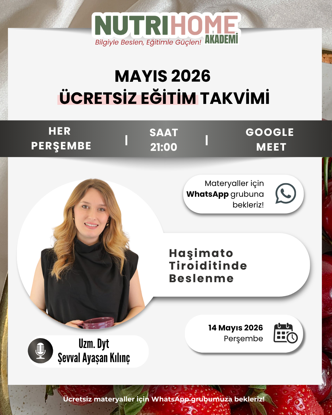 Nutrihome Akdemi Ücretsiz Eğitimler | ‘Haşimato Tiroiditinde Beslenme’ Eğitmen İmzalı Katılım Belgesi