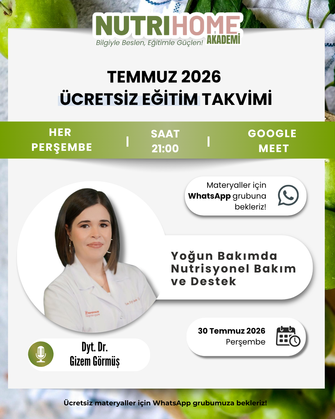 Nutrihome Akdemi Ücretsiz Eğitimler | ‘Yoğun Bakımda Nutrisyonel Bakım ve Destek’ Eğitmen İmzalı Katılım Belgesi
